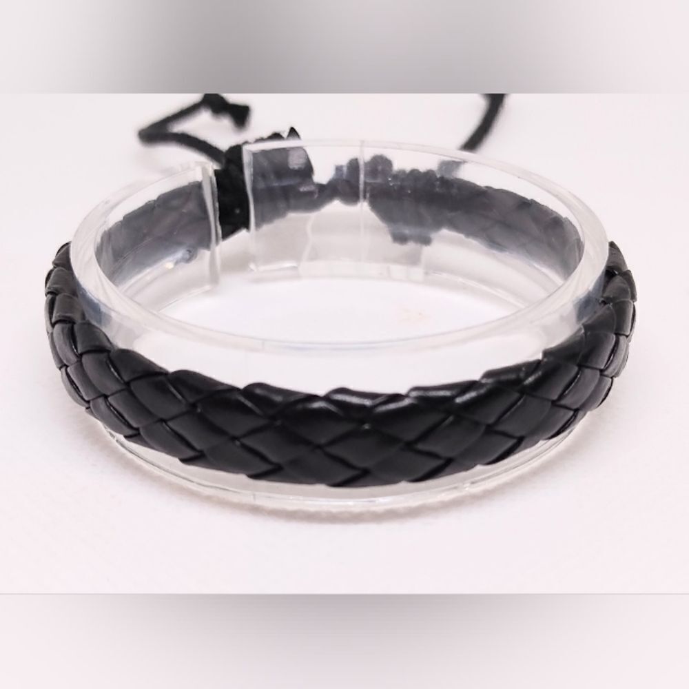 Men's‎ leather bracelet braided black new e47